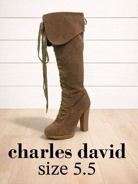 👢💕🔥 Charles by Charles David Suede Lace-Up Knee High Boots 5.5 Heeled Tall Boots